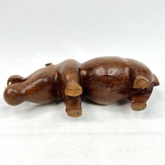 Vintage Hand Carved African Wood Hippopotamus With Teeth - Picture 5 of 10